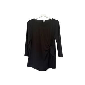 Elle Women’s Faux Wrap Blouse Top Black Size XL 3/4 Sleeves